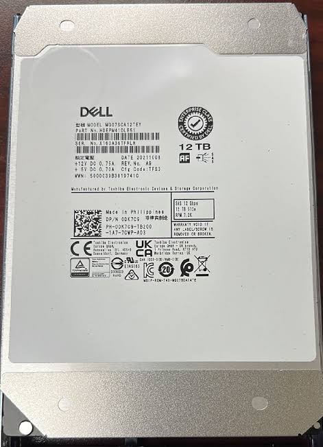 Dell/WD DC HC520 12TB HUH721212AL5200 0F29535 7.2K RPM SAS 12Gb/s 512e 3.5" HDD