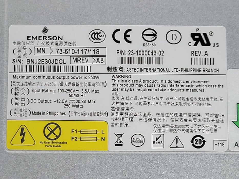 Lot of 2x Emerson 23-1000043-02 power supplies for brocade VDX 6740 switch