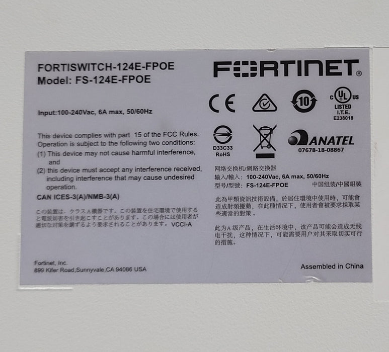 Fortinet FortiSwitch 124E-FPOE 24-Port PoE Network Switch FS-124E-FPOE, READ