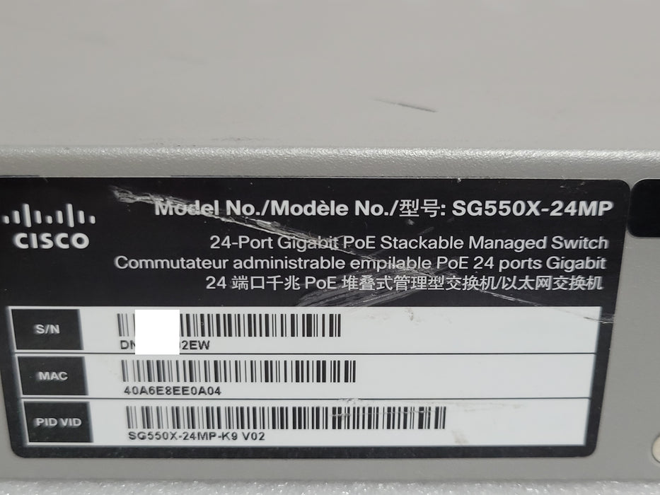Cisco SG550X-24MP 24-Port Gigabit PoE Stackable Managed Switch SG550X-24MP-K9