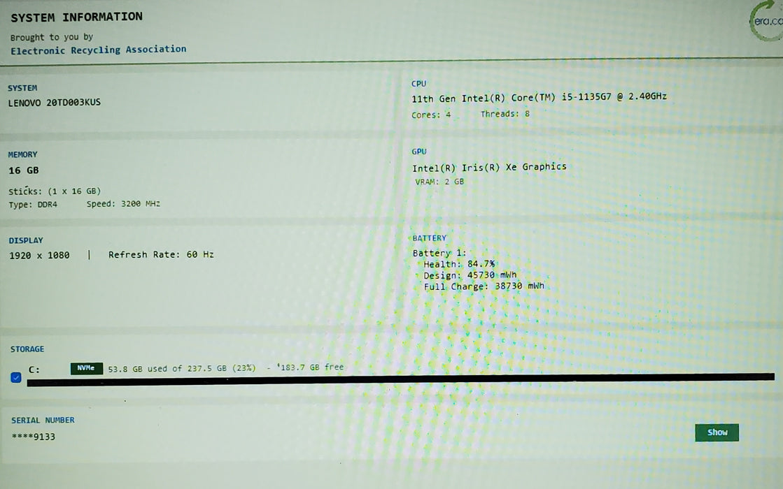 Lenovo ThinkPad E15 Gen 2 i5-1135G7 16GB DDR4 256GB NVMe
