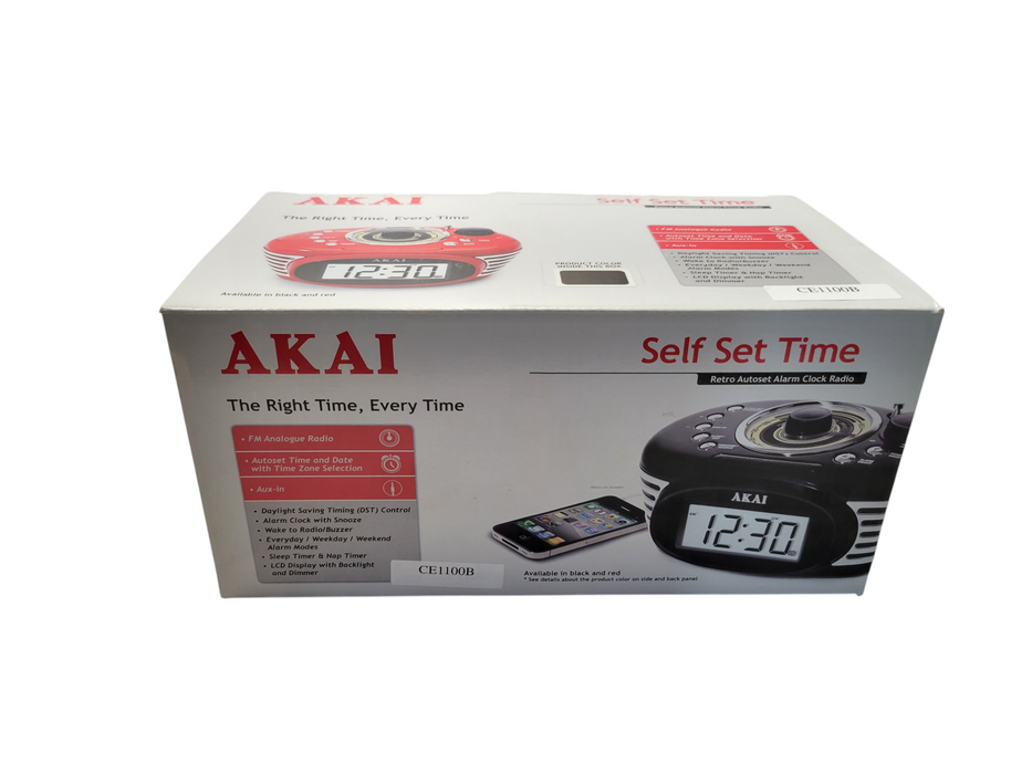 AKAI Retro Autoset Alarm Clock Radio CE1100B - Black