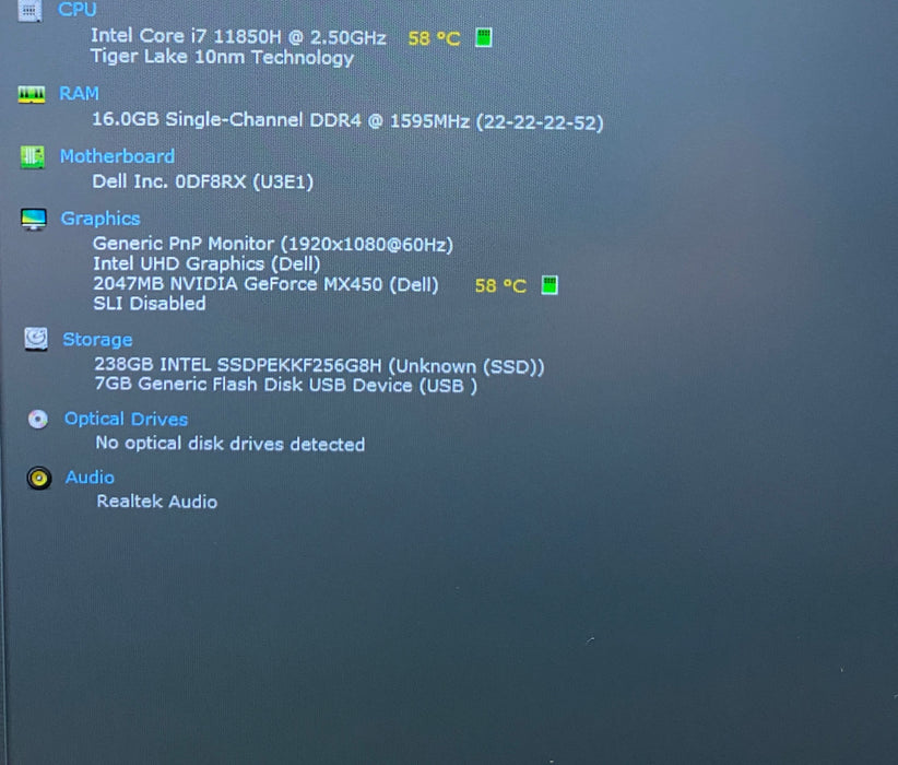 Dell Latitude 5421 i7-11850H GeForce MX450 16GB RAM 256SSD No Power Adapter READ