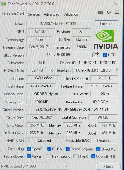 Nvidia Quadro P1000 4GB GDDR5 Graphics Card | 4x Mini DP