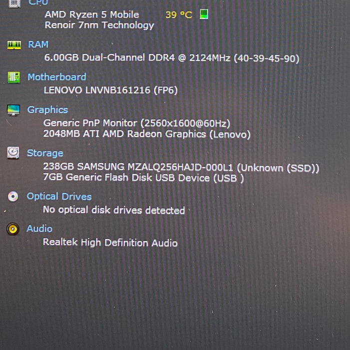 Lenovo ThinkBook 13s G2 ARE AMD Ryzen 5 4600U 2.10GHz 8GB RAM 256GB SSD
