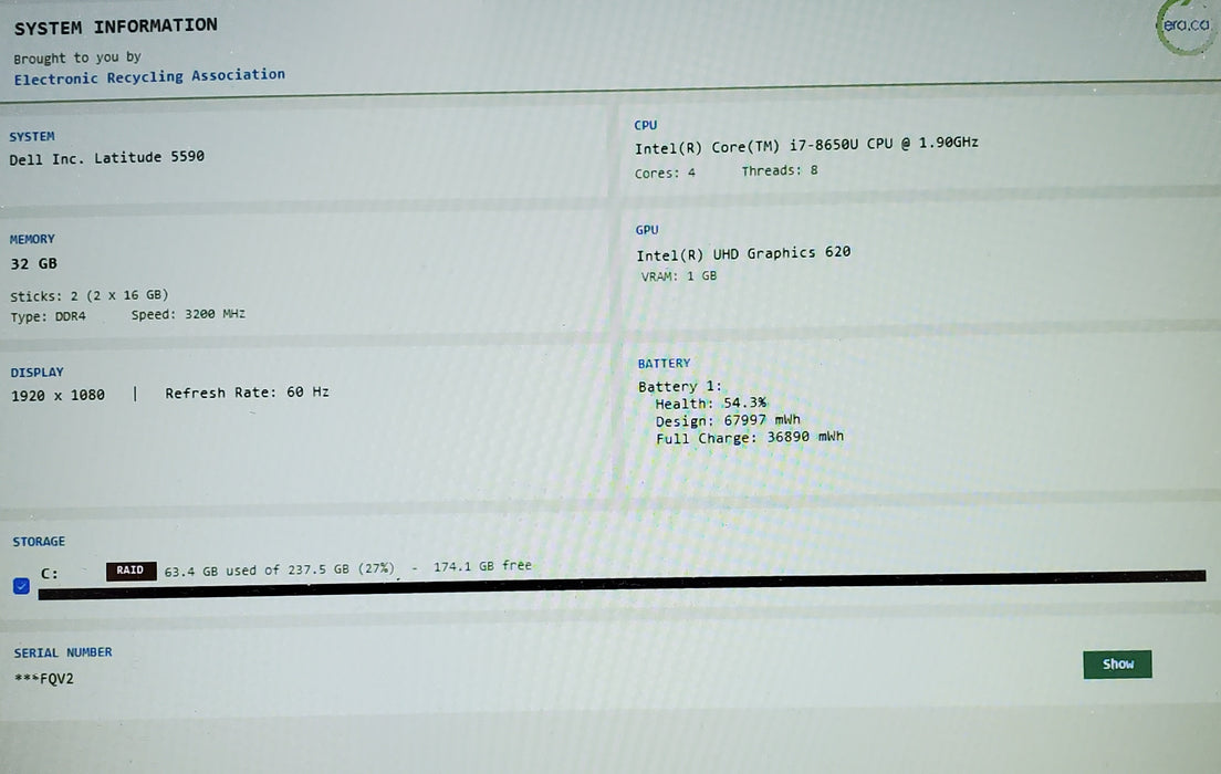 Dell Latitude 5590 15.6" Laptop - Core i7-8650U 32GB RAM 256GB NVMe SSD