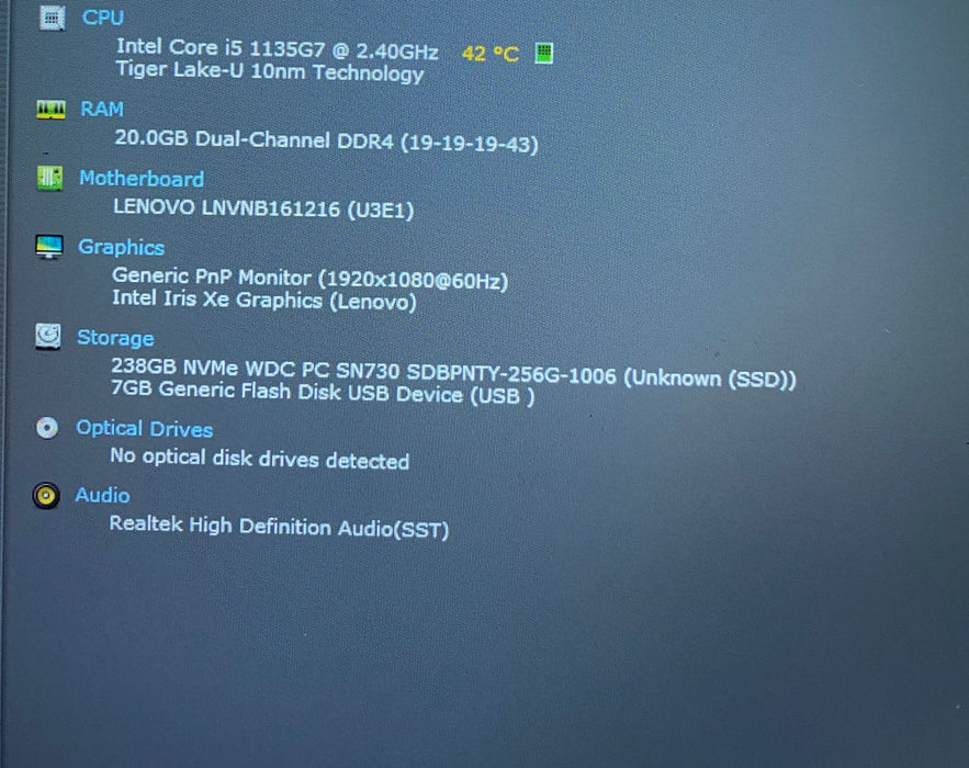 Lenovo Laptop V14 G2 ITL Intel Core i5-1135G7 2.40GHz 20GB RAM 256GB SSD
