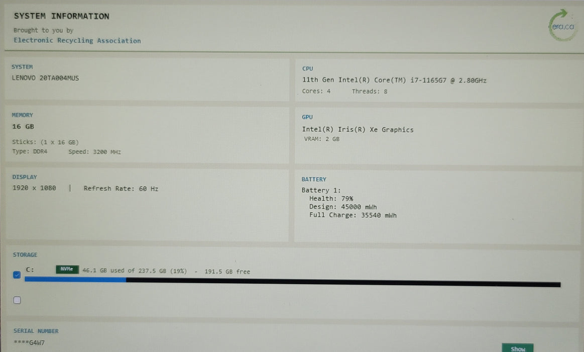 Lenovo ThinkPad E14 Gen 2 i7-1165G7 16GB DDR4 256GB NVMe