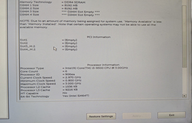 Dell Optiplex 7070 SFF Intel i5-9500 CPU @ 3.00GHz 16GB DDR4 RAM