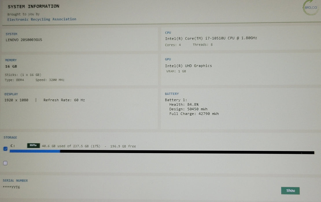 Lenovo ThinkPad T14 i7-10510U 16GB DDR4 256GB NVMe