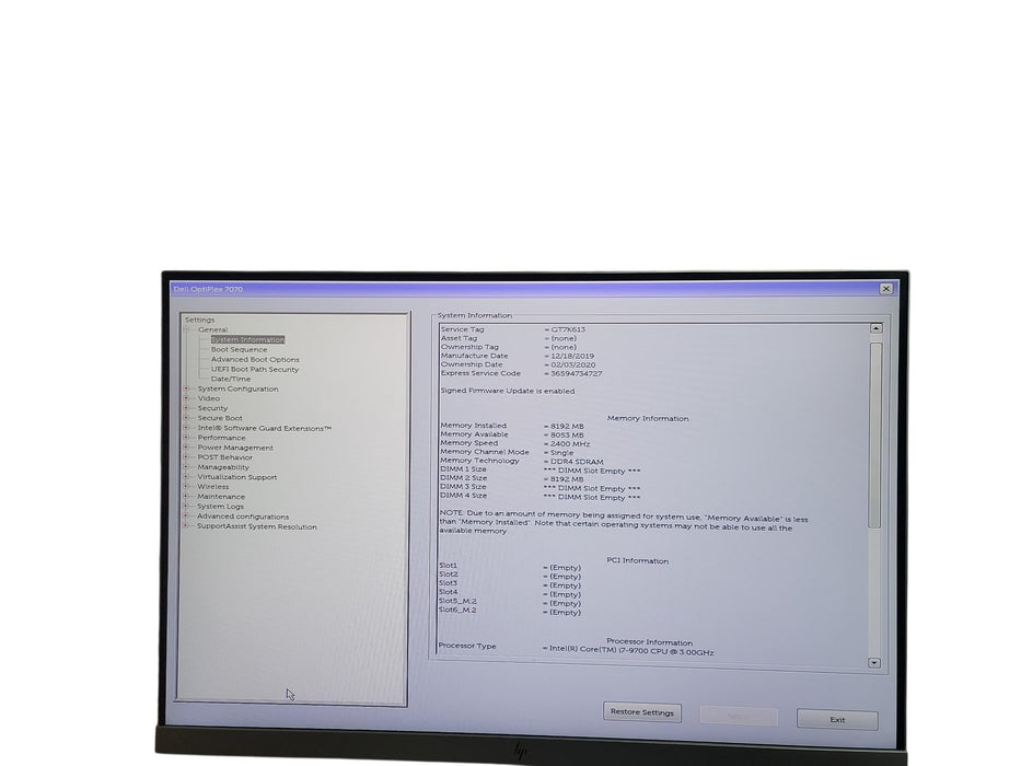 Dell Optiplex 7070 MT i7 - 9700 @ 3.00GHz 8GB DDR4 Ram No HDD