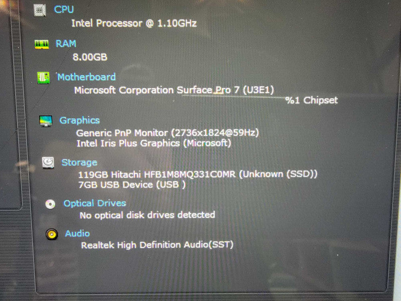 MS Surface Pro 7 1866 13\\" i5-1035G4 1.1GHz 8GB RAM 128GB SSD - READ