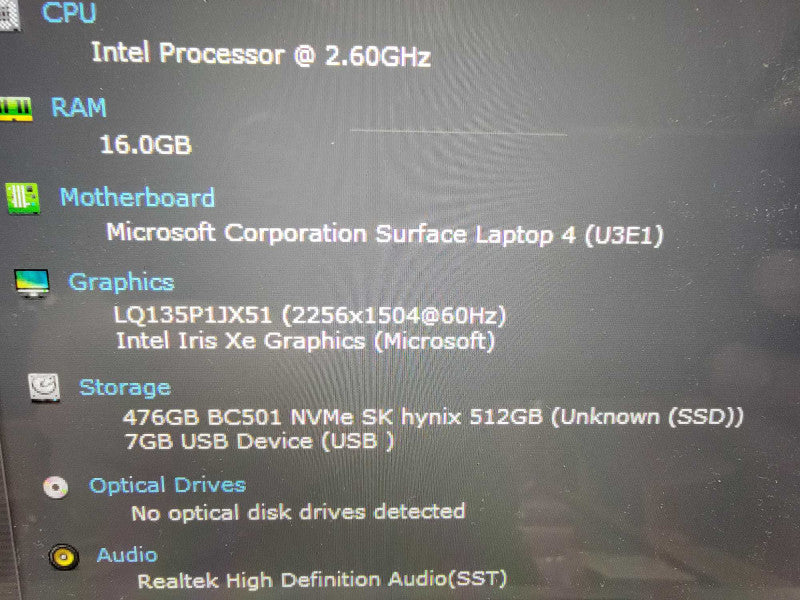 MS Surface Laptop 4 1950 Core i5-1145G 2.6GHz 16GB RAM 512GB SSD - READ  Lap200