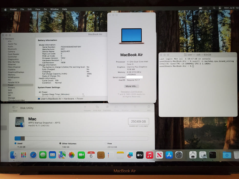 Apple MacBook Air 2020 A2179 1.1 GHz Core i3-1000NG4 8GB RAM 256GB SSD