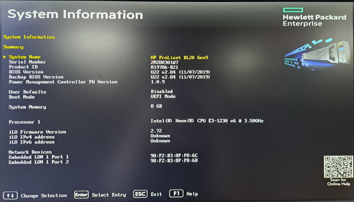 HPE ProLiant DL20 Gen9 4x 2.5" | Xeon E3-1230 v6 @3.50GHz, 8GB DDR4, B140i RAID