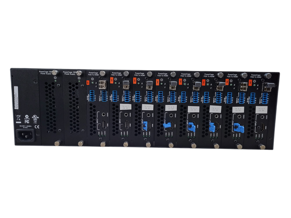 Extron PowerCage 1600 Enclosure w/ 8x FOX Tx HDMI Fiber Optic Receiver Cards