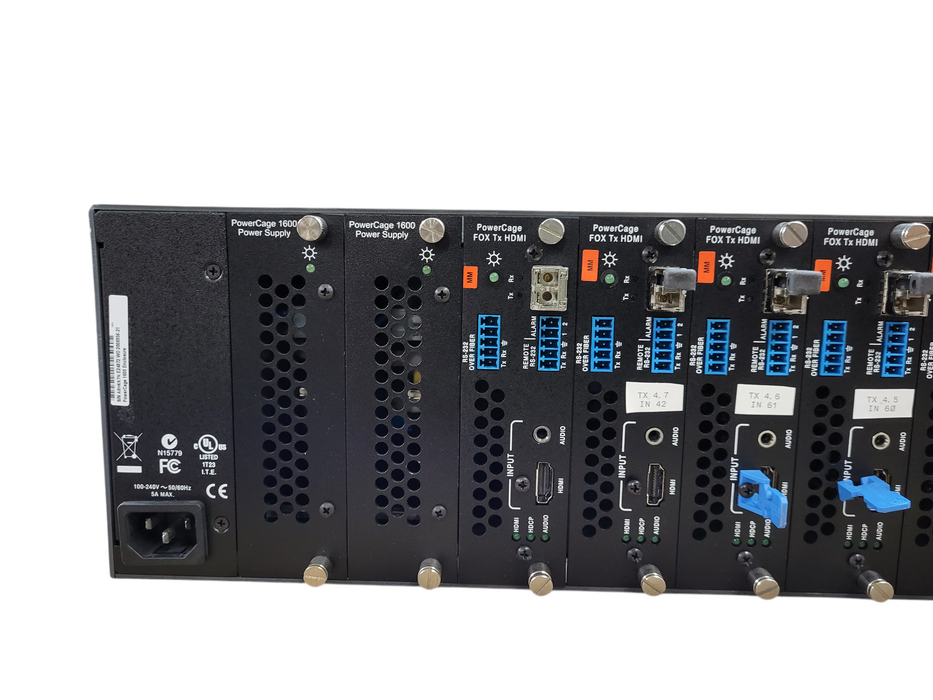 Extron PowerCage 1600 Enclosure w/ 8x FOX Tx HDMI Fiber Optic Receiver Cards
