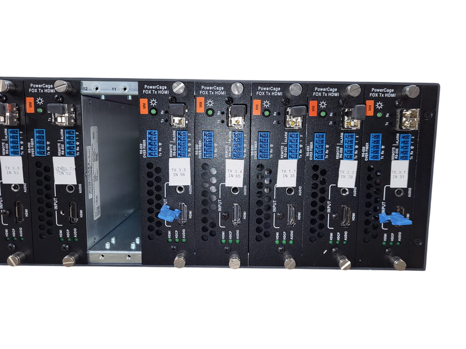 Extron PowerCage 1600 Enclosure w/ 7x FOX Tx HDMI Fiber Optic Receiver Cards