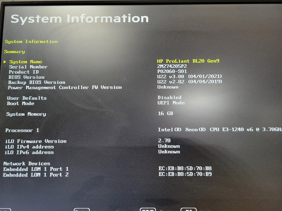 HP ProLiant DL20 Gen9 - 1x Xeon E3-1240 v6, 16GB DDR4, B140i - No HDD