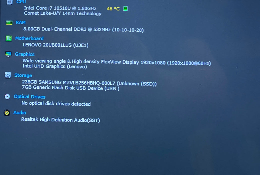 Lenovo ThinkPad X1 Yoga Gen 5 Core i7-10510U 1.80GHz 8GB RAM 256GB SSD READ