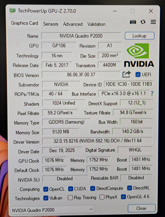 NVIDIA Quadro P2000 5GB GDDR5 Graphics Card | 4x DisplayPort