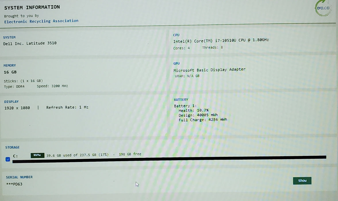 Dell Latitude 3510 i7-10510U 16GB RAM 256GB NVMe READ