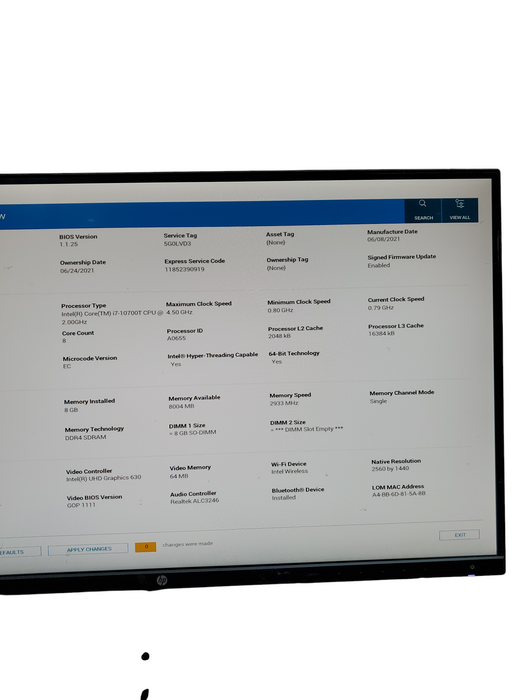 Dell OptiPlex USFF 7090 Micro i7-10700T @2.0GHz  8GB DDR4 NO-HDD/SSD