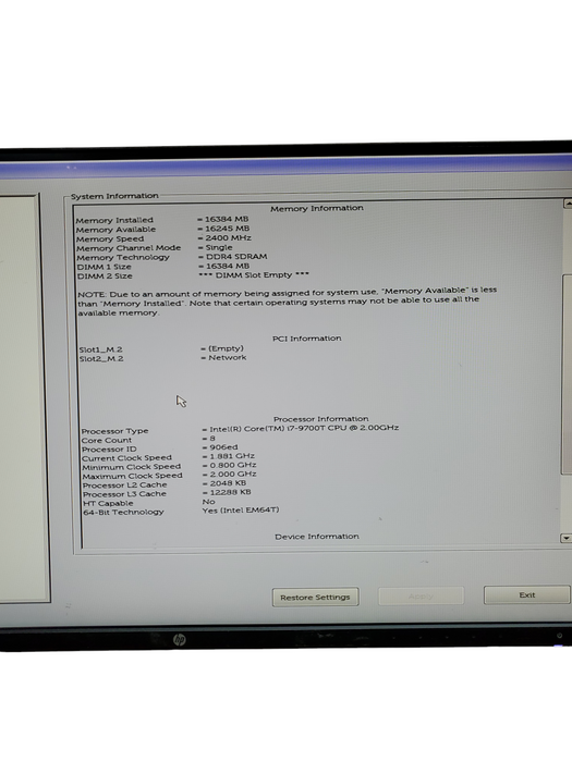 Dell OptiPlex 7070 Micro Core i7-9700T 2.00GHz 16GB RAM NO-HDD/SSD
