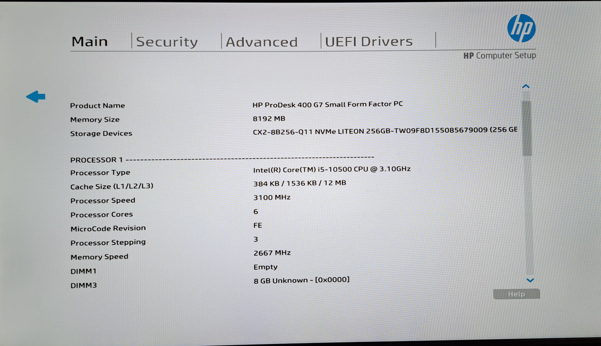 HP ProDesk 400 G7 SFF | Intel Core i5-10500 @3.10GHz, 8GB DDR4, 256GB NVMe