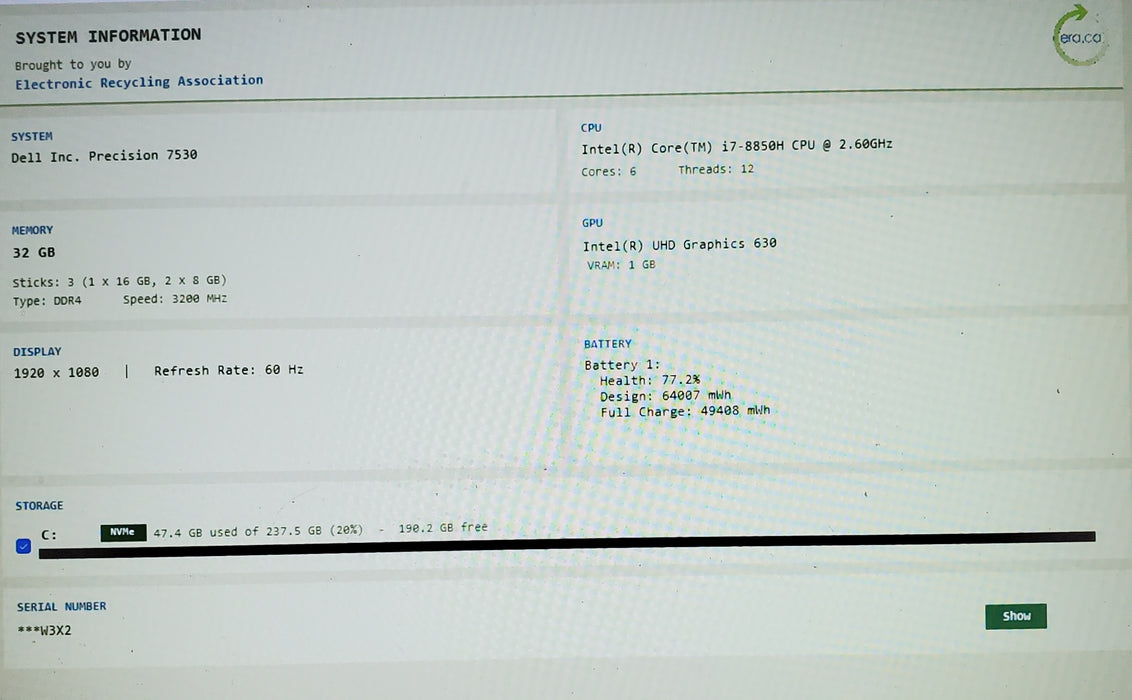 Gamin! Dell Precision 7530 FHD 15.6" i7-8850H 32GB RAM 256GB SSD