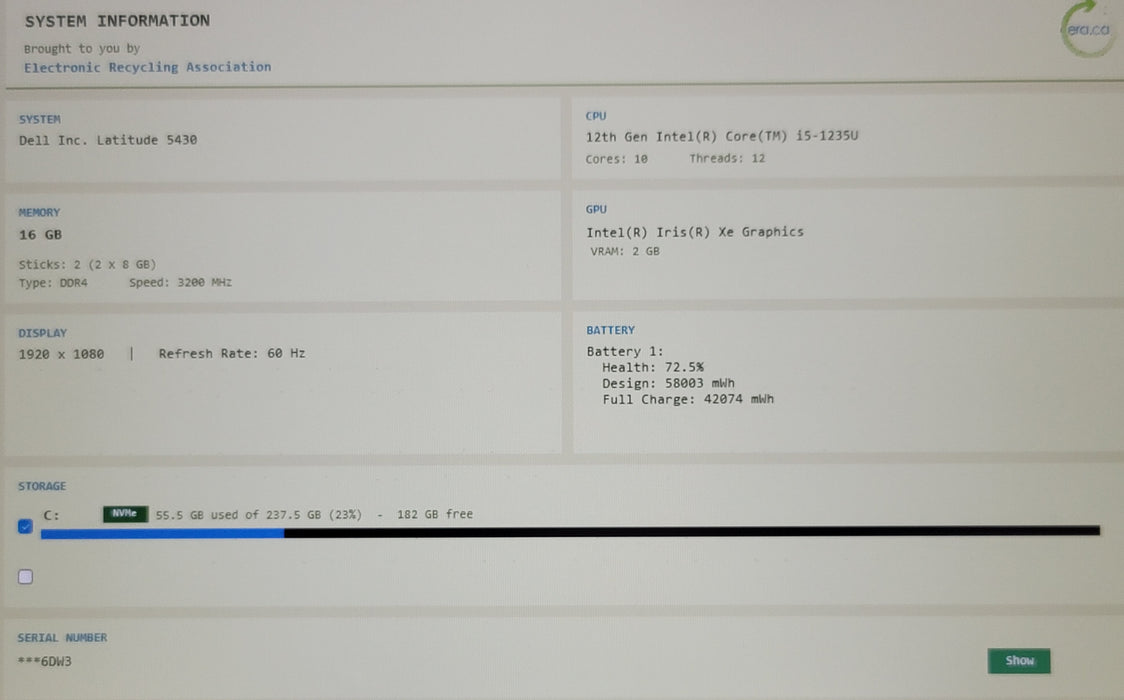 Dell Latitude 5430 i5-1235U 16GB DDR4 256GB NVMe No Adapter