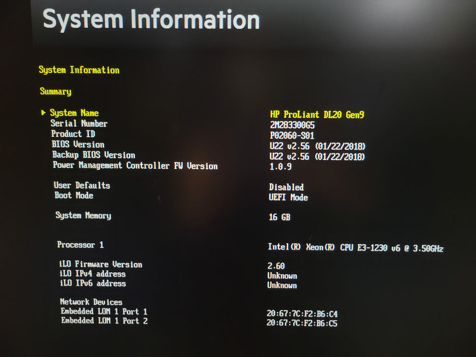 HP ProLiant DL20 Gen9 - E3-1230 v6 16GB DDR4 B140i 2x 550W PSU