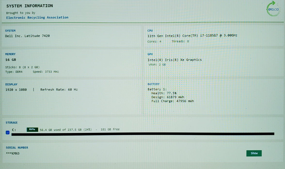 Dell Latitude 7420 Core i7-1185G7 3.00GHz 16GB RAM 256GB SSD