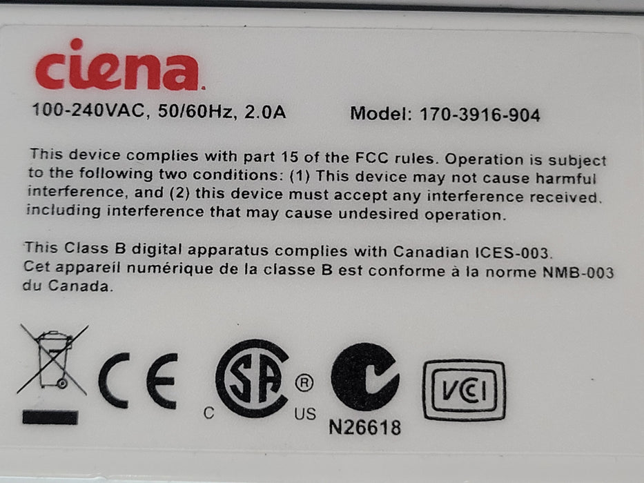 Ciena 3916 Service Delivery Switch 170-3916-904, READ