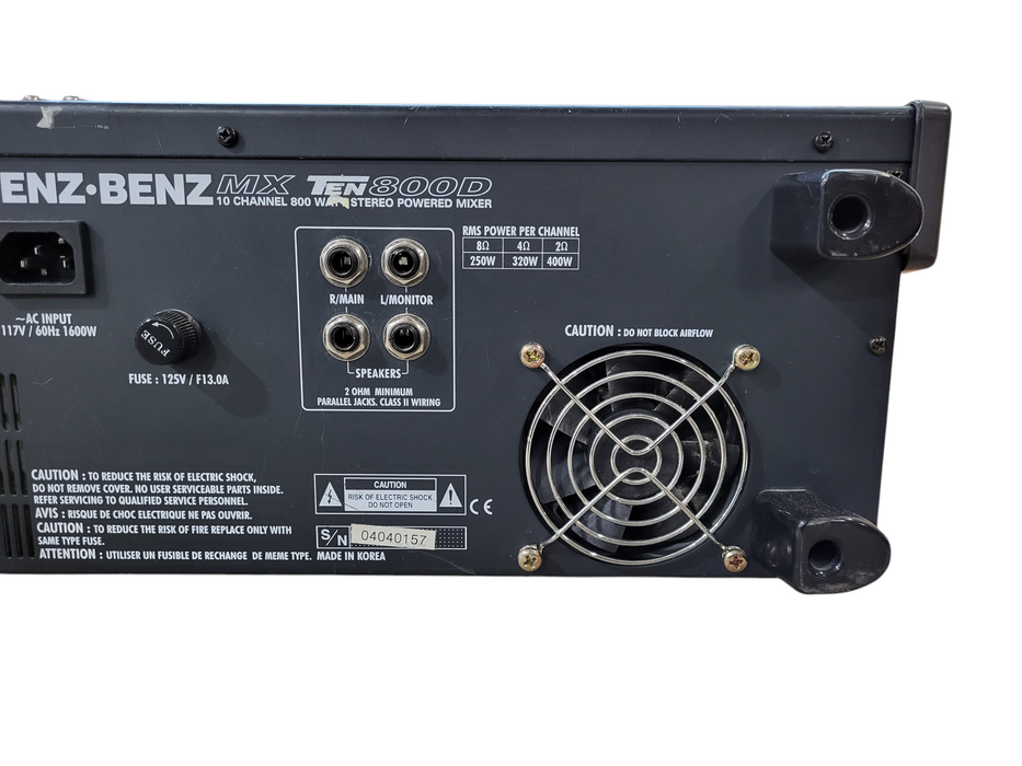 GENZ-BENZ MX TEN800D 10-CH 800W POWERED MIXER READ