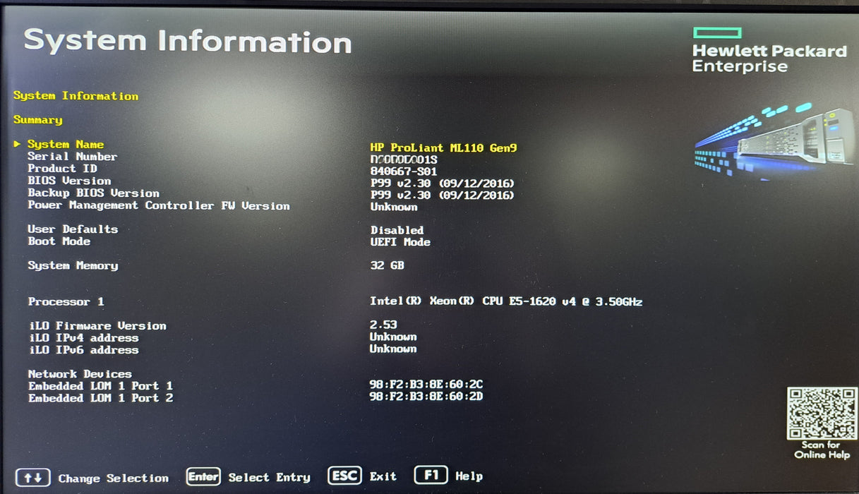 HPE ProLiant ML110 Gen9 | Xeon E5-1620 v4 @3.50GHz, 32GB DDR4, B140i, No HDD
