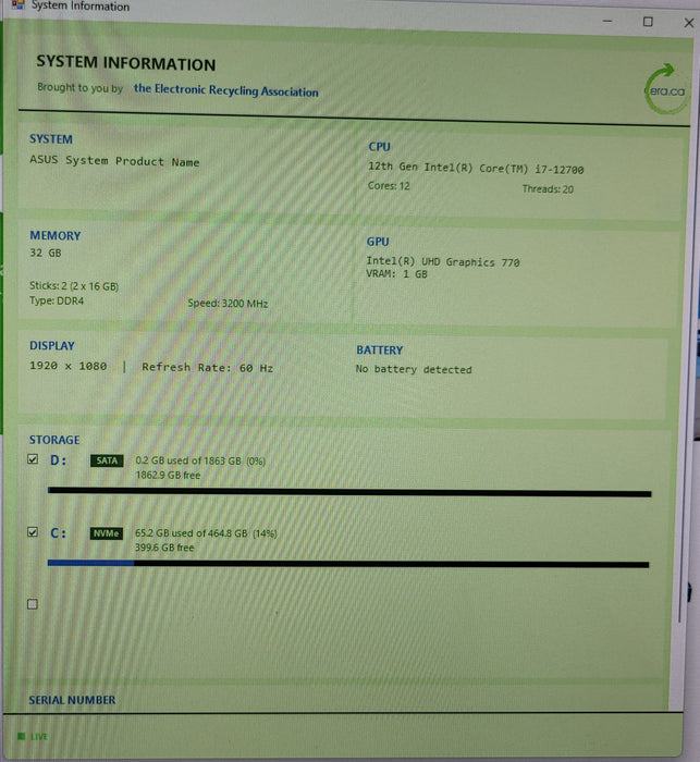 Custom PC/ Asus B660M-A D4 | i7-12700 32GB DDR4 512 NVMe | 2TB HDD