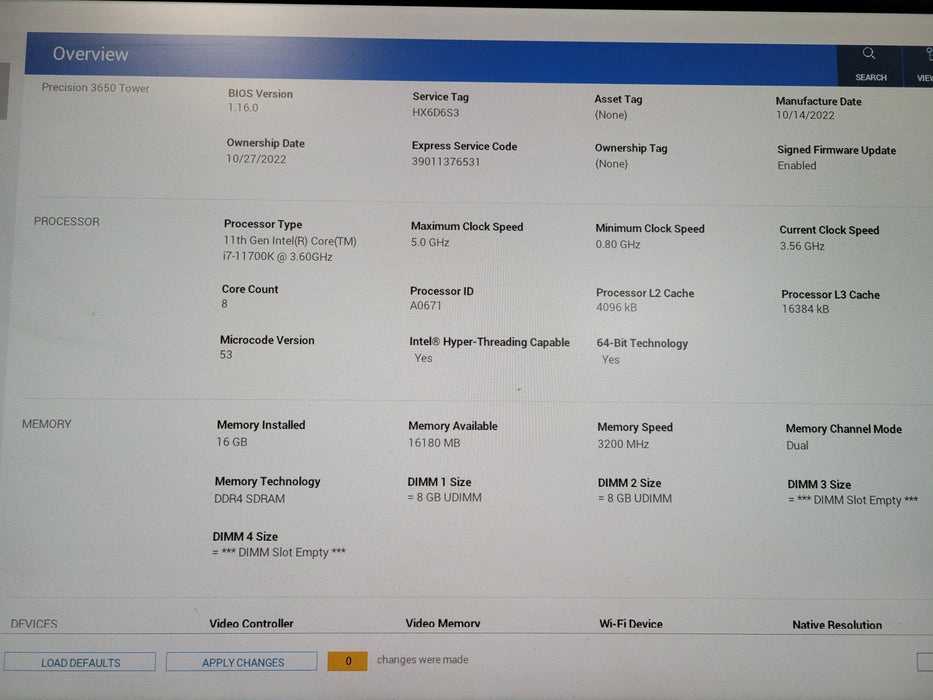 Dell Precision 3650 tower, Core i7-11700K 3.60Ghz, 16GB DDR4 256GB NVME