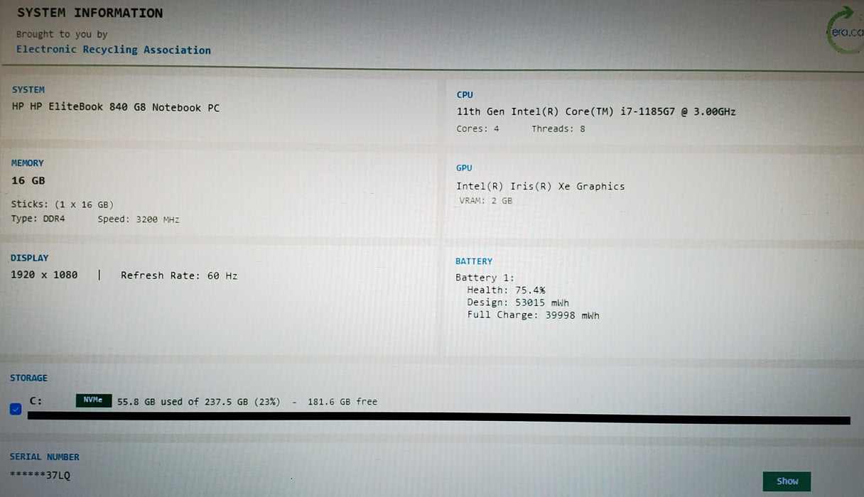 HP EliteBook 840 G8 i7-1165G7 16GB DDR4 256GB NVMe READ