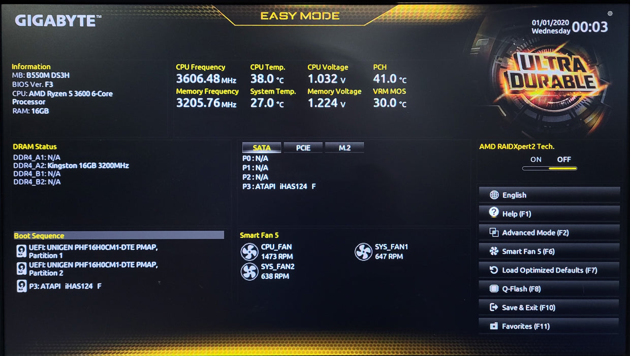 Custom PC, Gigabyte B550M-DS3H, Ryzen 5 3600 CPU, 16GB DDR4, 256GB NVMe, GTX1060