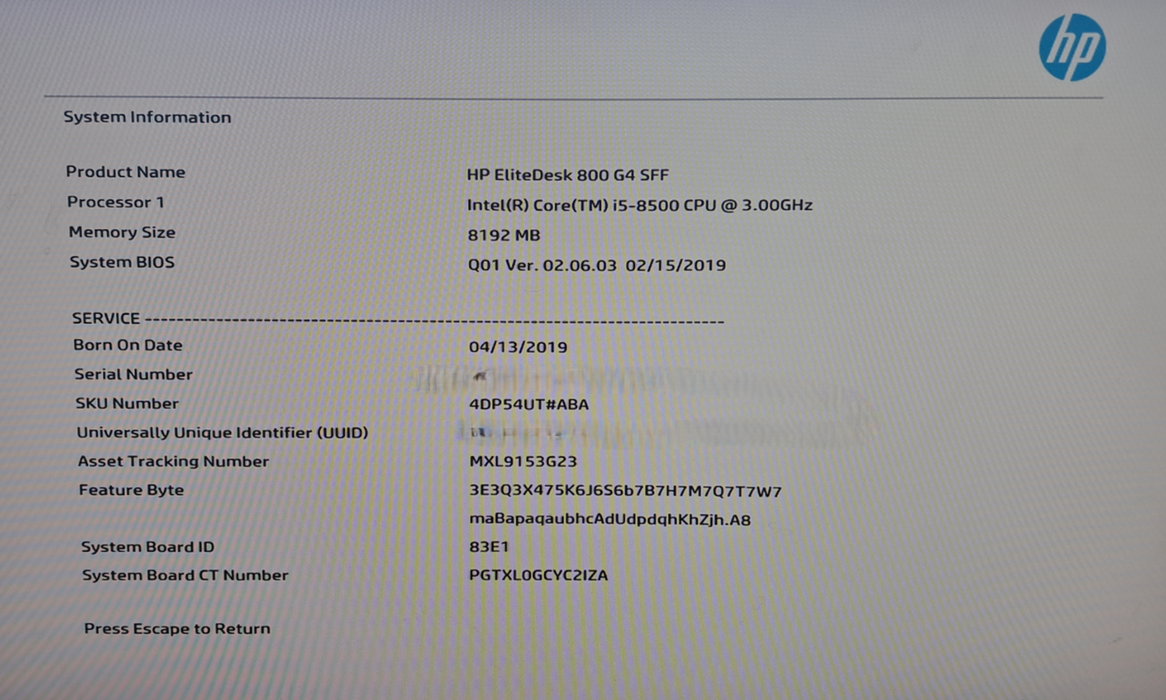 HP EliteDesk 800 G4 | i5-8500 | 8GB DDR4 | 256GB NVME