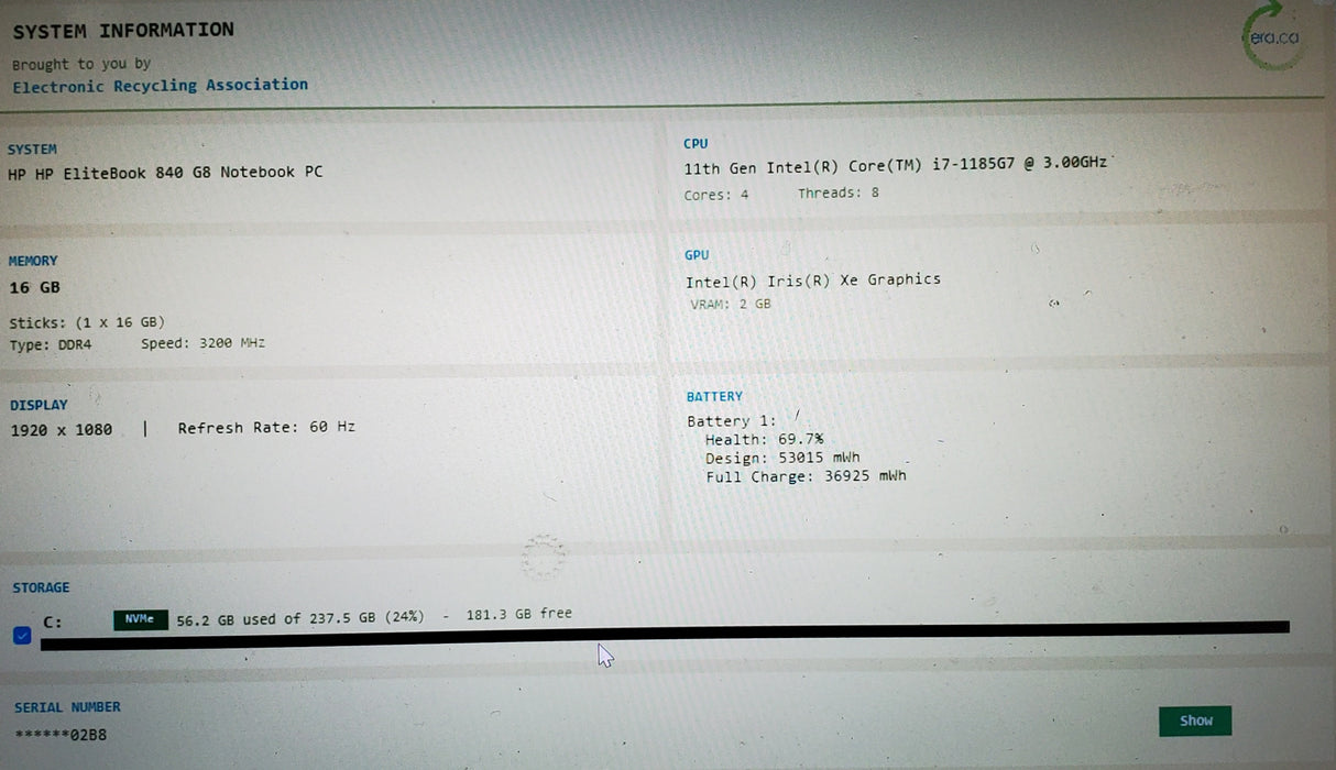 HP EliteBook 840 G8 i7-1165G7 16GB DDR4 256GB NVMe READ