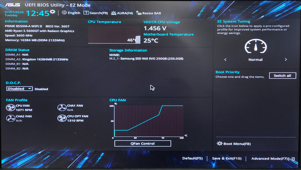 Custom PC, PRIME B550M-A WIFI II, Ryzen 5 5600GT, 16GB DDR4, 256GB NVMe, No PSU