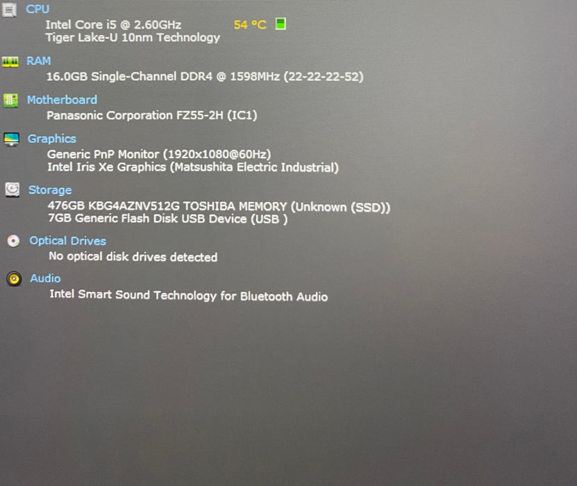 Panasonic ToughBook FZ-55 TOUCH Core i5-1145G7 2.60GHz 16GB RAM 512GB SSD 1690Hr
