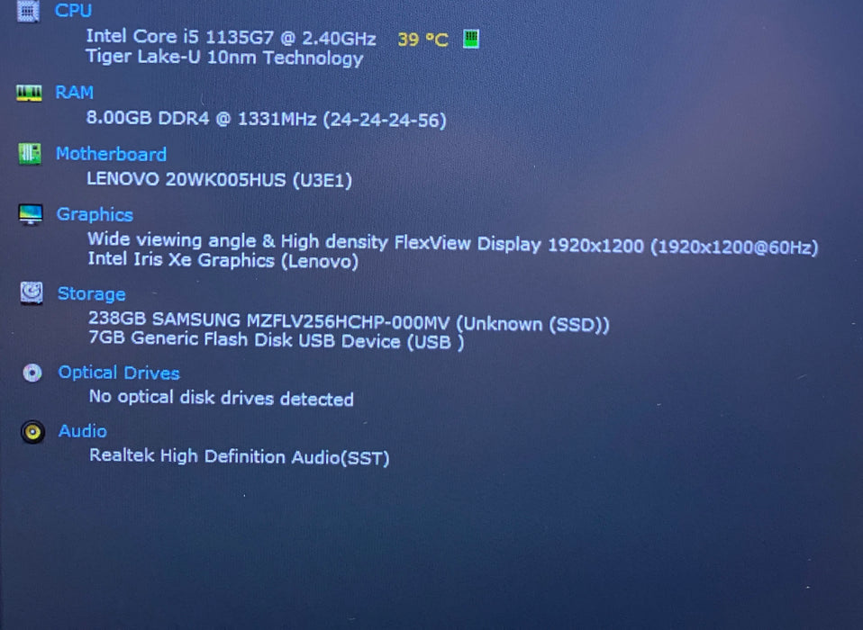 Lenovo ThinkPad X13 Gen 2 Intel Core i5-1135G7 2.40GHz 8GB RAM 256GB SSD