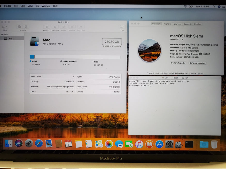 Apple MacBook Pro A1708  2017 13.3" i5-7360U 2.3GHz 8GB RAM 256GB SSD READ