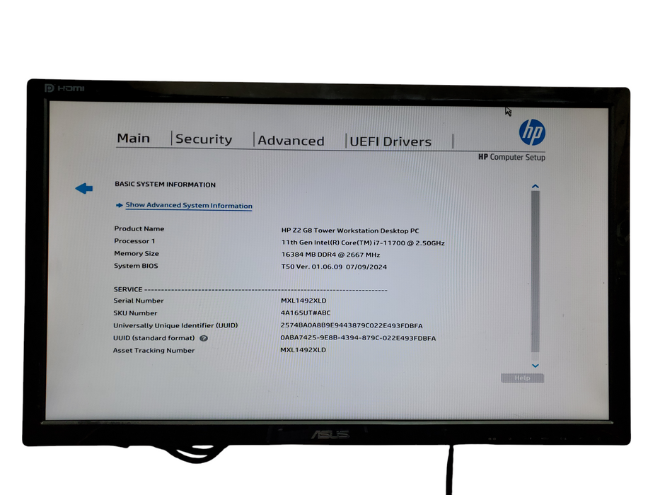 HP Z2 G8 Tower Workstation, i7-11700, 16GB DDR4, No HDD/OS