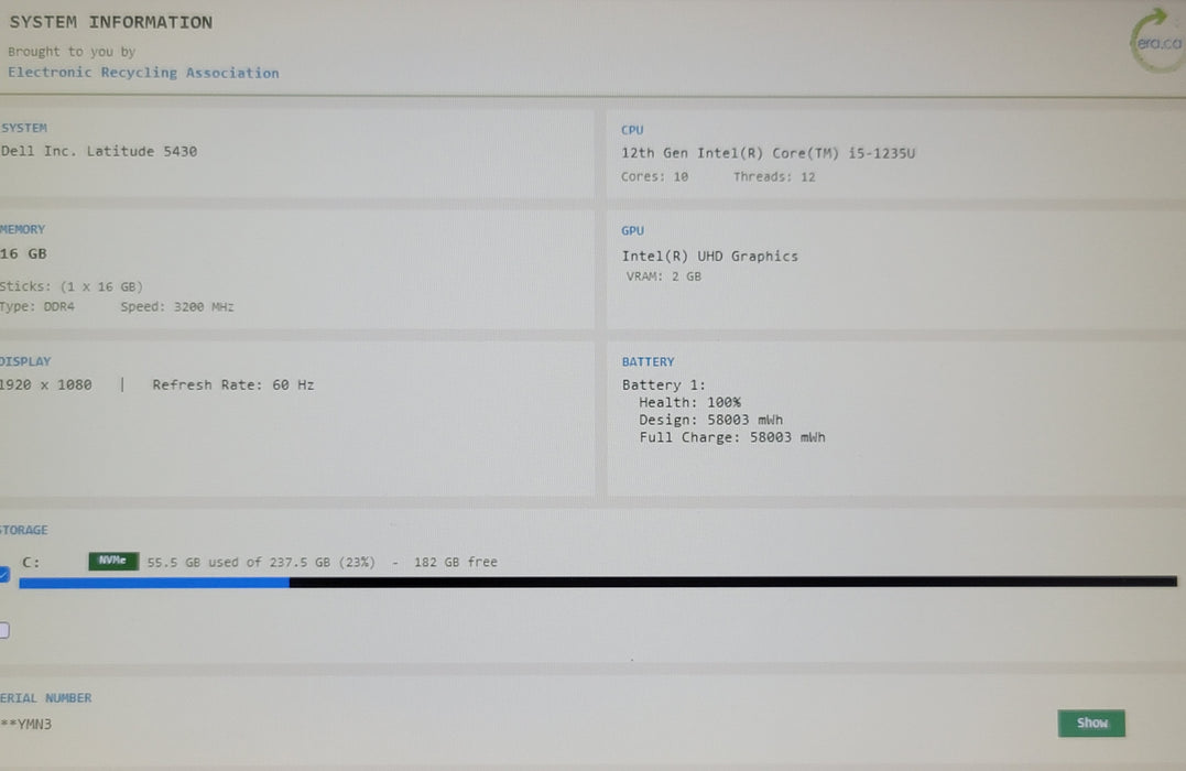Dell Latitude 5430 i5-1235U 16GB DDR4 256GB NVMe 14"