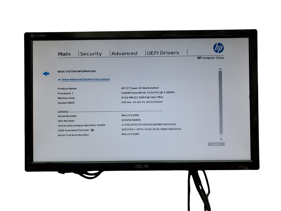 HP Z2 Tower G5 Workstation, Xeon W-1250, 8GB DDR4,  No HDD/OS