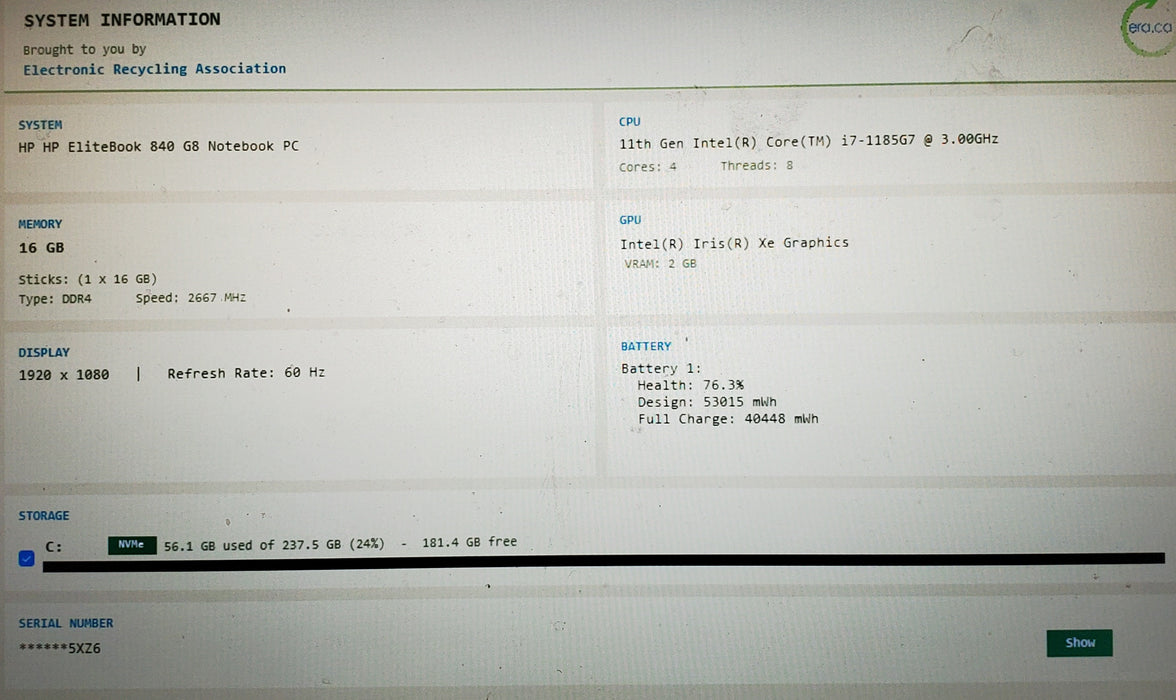 HP EliteBook 840 G8 i7-1185G7 16GB DDR4 256GB NVMe READ